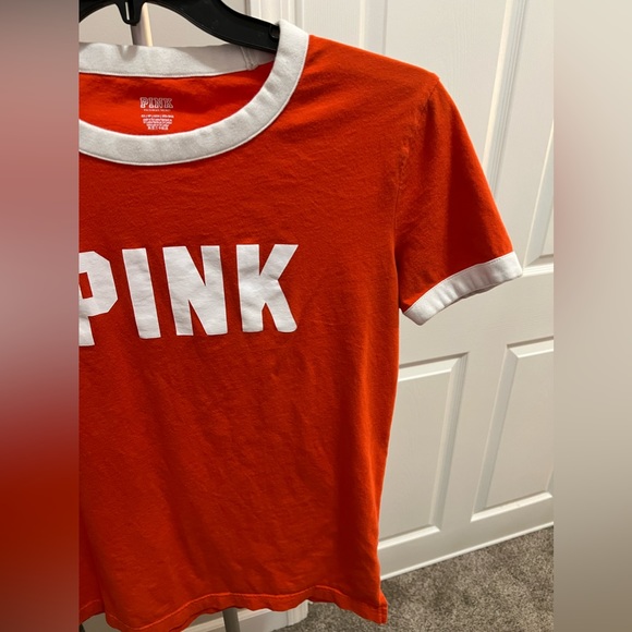 Victorias Secret Orange & White PINK Logo Crew Neck T-Shirt Size XS NWOT - Picture 8 of 12